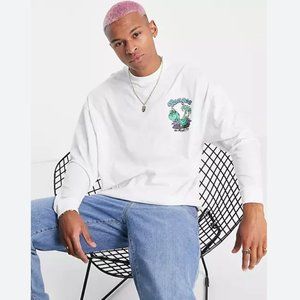 ASOS Design Men's Oversized Long Sleeve T-Shirt Sz M -White w/Dinosaur Print NWT